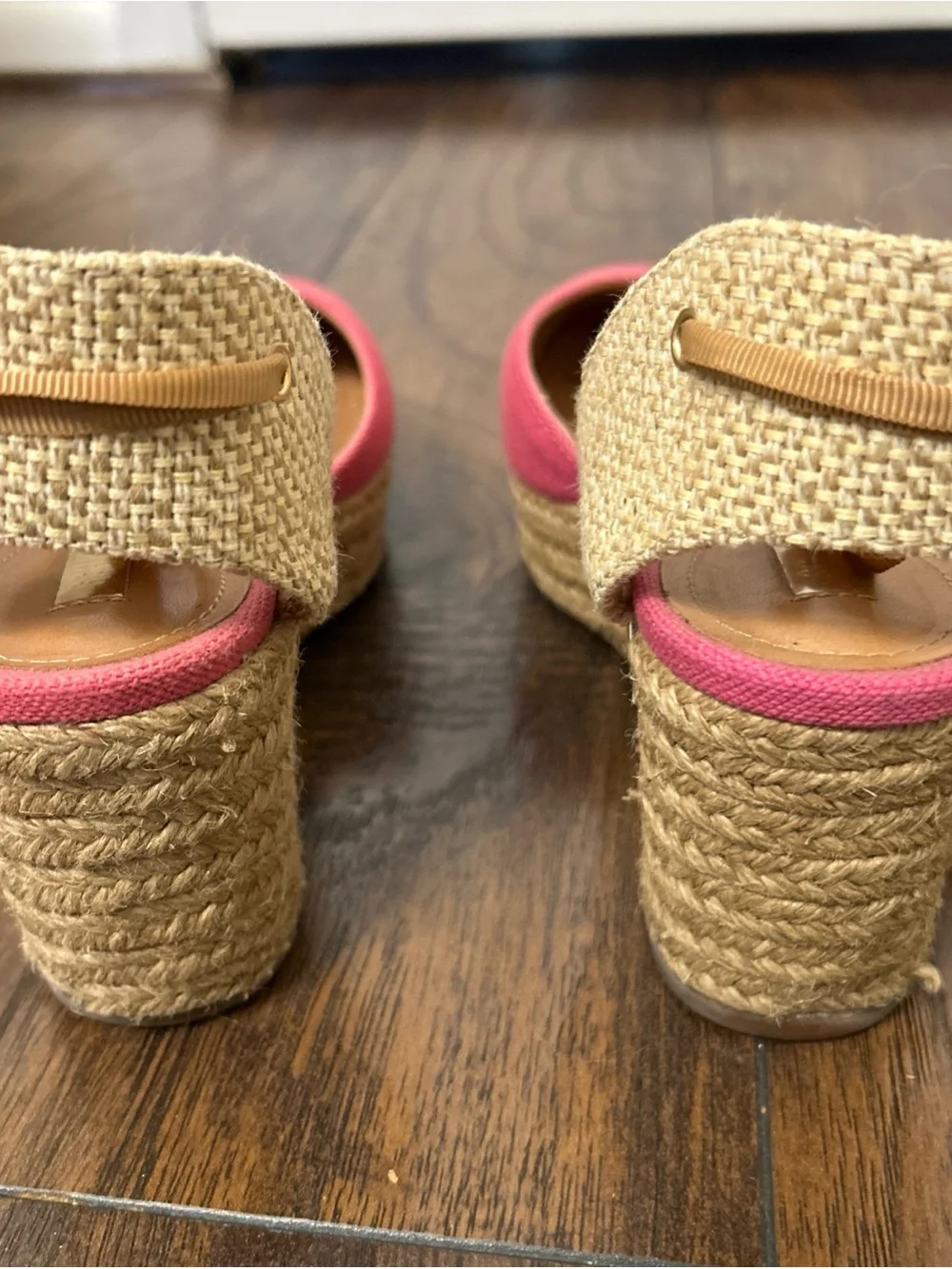 SCHUTZ Pink Espadrille Wedge Sandals with Tan Ankle Ties size 6
